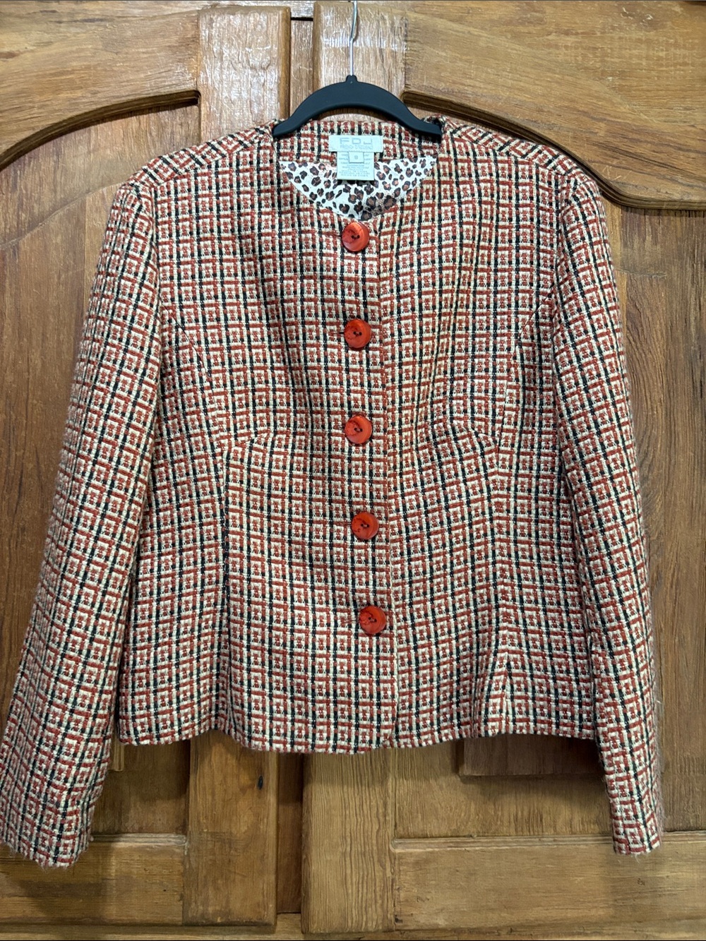 FDJ Classic Rust & Cream Checked Collarless Blazer